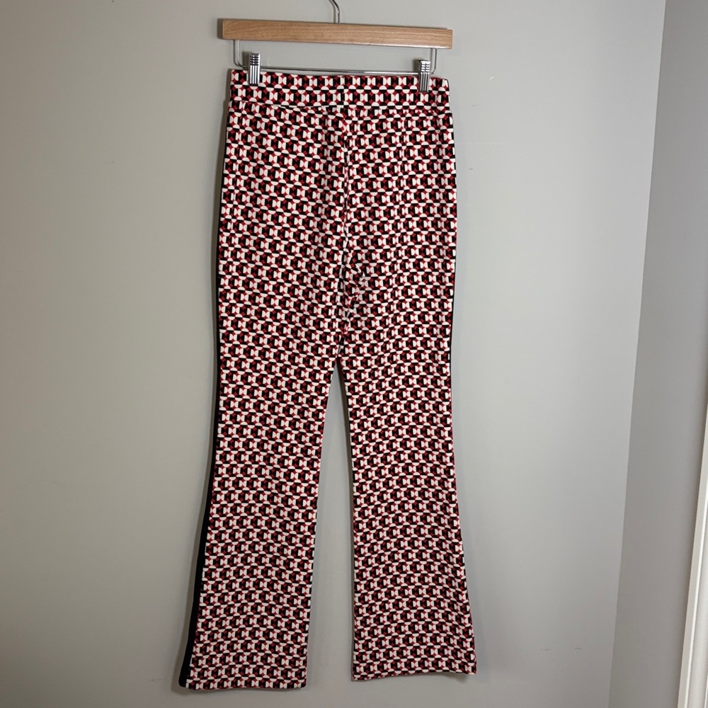 Anthropologie Maeve The Margot Kick Flare Pants Red Geometric Pull On Sz XS - Picture 8 of 15